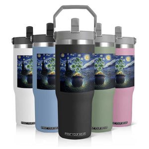 St Patricks Day Starry Night Shamrock Van Gogh Art Flip Straw Tumbler TS14 Print Your Wear