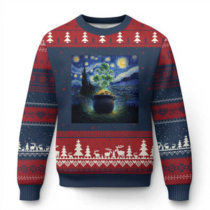 St Patricks Day Starry Night Shamrock Van Gogh Art Ugly Christmas Sweater TS14 Navy Red Print Your Wear