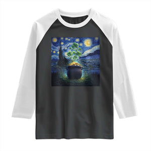 St Patricks Day Starry Night Shamrock Van Gogh Art Raglan Shirt TS14 Black White Print Your Wear