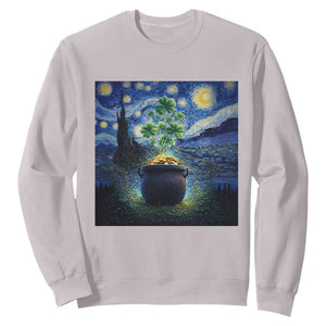 St Patricks Day Starry Night Shamrock Van Gogh Art Sweatshirt TS14 Ice Gray Print Your Wear
