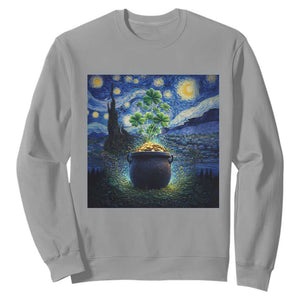 St Patricks Day Starry Night Shamrock Van Gogh Art Sweatshirt TS14 Sport Gray Print Your Wear