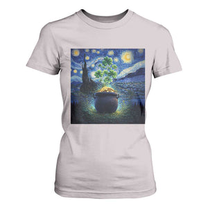 St Patricks Day Starry Night Shamrock Van Gogh Art T Shirt For Women TS14 Ice Gray Print Your Wear