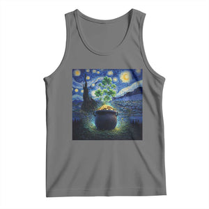 St Patricks Day Starry Night Shamrock Van Gogh Art Tank Top TS14 Black Heather Print Your Wear