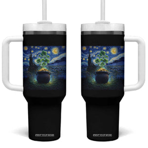 St Patricks Day Starry Night Shamrock Van Gogh Art Tumbler With Handle TS14 One Size: 40 oz Black Print Your Wear