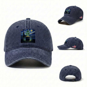 St Patricks Day Starry Night Shamrock Van Gogh Art Washed Cotton Baseball Cap TS14 Washed Cap Universal Fit Navy Print Your Wear