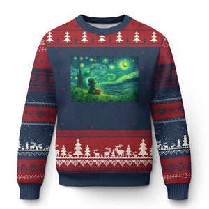 St Patricks Day Starry Night Leprechaun Shamrock Van Gogh Ugly Christmas Sweater TS14 Navy Red Print Your Wear