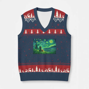 St Patricks Day Starry Night Leprechaun Shamrock Van Gogh V-Neck Knit Sweater Vest TS14 Navy Red Print Your Wear