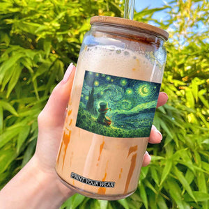 St Patricks Day Starry Night Leprechaun Shamrock Van Gogh Glass Can TS14 Black Print Your Wear