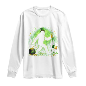 Funny Bigfoot St Patricks Day Long Sleeve Shirt Sasquatch Drinking Green Beer Lover TS14 White Print Your Wear