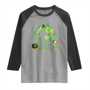 Funny Bigfoot St Patricks Day Raglan Shirt Sasquatch Drinking Green Beer Lover TS14 Sport Gray Black Print Your Wear