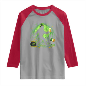 Funny Bigfoot St Patricks Day Raglan Shirt Sasquatch Drinking Green Beer Lover TS14 Sport Gray Red Print Your Wear