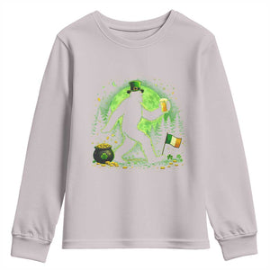 Funny Bigfoot St Patricks Day Youth Sweatshirt Sasquatch Drinking Green Beer Lover TS14 Ice Gray Print Your Wear
