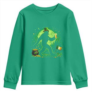 Funny Bigfoot St Patricks Day Youth Sweatshirt Sasquatch Drinking Green Beer Lover TS14 Irish Green Print Your Wear