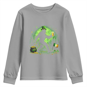 Funny Bigfoot St Patricks Day Youth Sweatshirt Sasquatch Drinking Green Beer Lover TS14 Sport Gray Print Your Wear