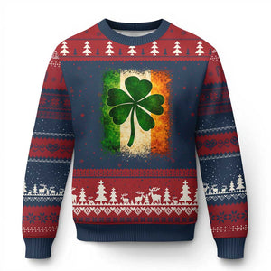 Retro Ireland Shamrock Irish Flag St Patricks Day Ugly Christmas Sweater TS14 Navy Red Print Your Wear