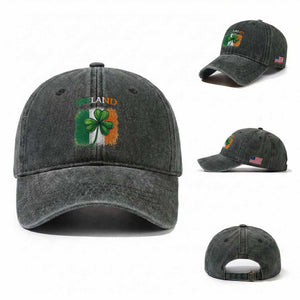 Vintage Ireland Shamrock Irish Flag St Patricks Day Washed Cotton Baseball Cap TS14 Washed Cap Universal Fit Dark Green Print Your Wear