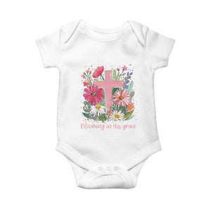 Blooming in His Grace Baby Onesie Boho Wildflower Christian Faith Bible Verse TS14 White Print Your Wear
