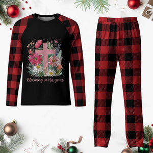 Blooming in His Grace Plaid Pajama Set Boho Wildflower Christian Faith Bible Verse TS14 Buffalo Plaid Print Your Wear