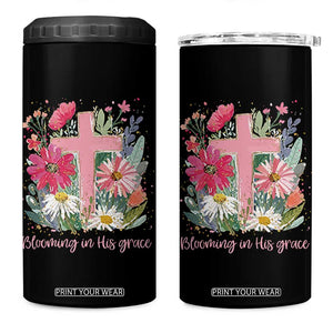 Blooming in His Grace 4 in 1 Can Cooler Tumbler Boho Wildflower Christian Faith Bible Verse TS14 One Size: 16 oz Black Print Your Wear