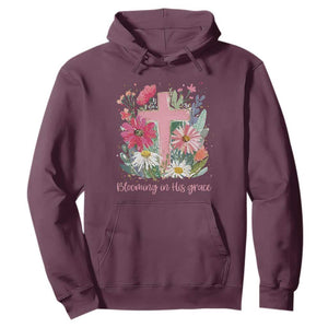 Blooming in His Grace Hoodie Boho Wildflower Christian Faith Bible Verse TS14 Maroon Print Your Wear