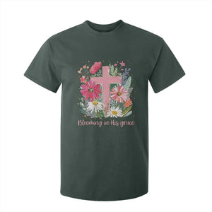 Blooming in His Grace T Shirt For Kid Boho Wildflower Christian Faith Bible Verse TS14 Dark Forest Green Print Your Wear