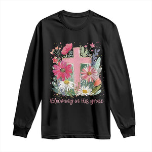 Blooming in His Grace Long Sleeve Shirt Boho Wildflower Christian Faith Bible Verse TS14 Black Print Your Wear