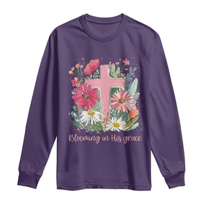 Blooming in His Grace Long Sleeve Shirt Boho Wildflower Christian Faith Bible Verse TS14 Purple Print Your Wear