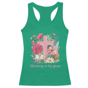 Blooming in His Grace Racerback Tank Top Boho Wildflower Christian Faith Bible Verse TS14 Irish Green Print Your Wear