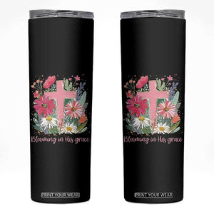 Blooming in His Grace Skinny Tumbler Boho Wildflower Christian Faith Bible Verse TS14 Black Print Your Wear