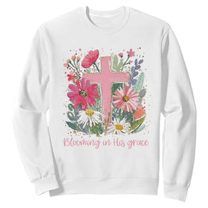 Blooming in His Grace Sweatshirt Boho Wildflower Christian Faith Bible Verse TS14 White Print Your Wear