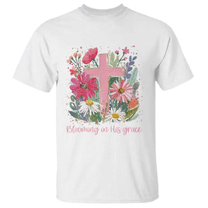 Blooming in His Grace T Shirt Boho Wildflower Christian Faith Bible Verse TS14 White Print Your Wear