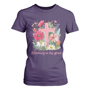Blooming in His Grace T Shirt For Women Boho Wildflower Christian Faith Bible Verse TS14 Purple Print Your Wear