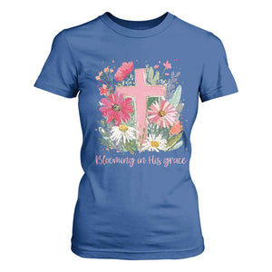 Blooming in His Grace T Shirt For Women Boho Wildflower Christian Faith Bible Verse TS14 Royal Blue Print Your Wear