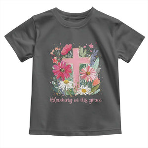 Blooming in His Grace Toddler T Shirt Boho Wildflower Christian Faith Bible Verse TS14 Dark Heather Print Your Wear