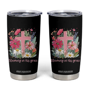 Blooming in His Grace Tumbler Cup Boho Wildflower Christian Faith Bible Verse TS14 Black Print Your Wear