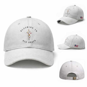 Blooming in His Grace Baseball Cap Boho Wildflower Christian Faith TS14 Baseball Cap Universal Fit White Print Your Wear