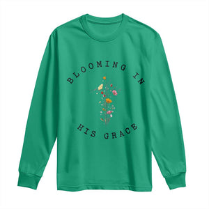 Blooming in His Grace Long Sleeve Shirt Boho Wildflower Christian Faith TS14 Irish Green Print Your Wear