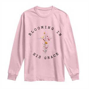 Blooming in His Grace Long Sleeve Shirt Boho Wildflower Christian Faith TS14 Light Pink Print Your Wear
