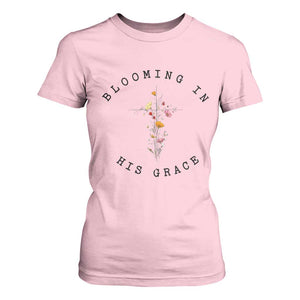 Blooming in His Grace T Shirt For Women Boho Wildflower Christian Faith TS14 Light Pink Print Your Wear