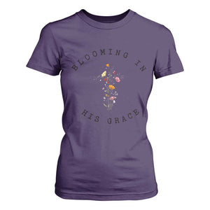 Blooming in His Grace T Shirt For Women Boho Wildflower Christian Faith TS14 Purple Print Your Wear