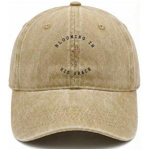 Blooming in His Grace Washed Cotton Baseball Cap Boho Wildflower Christian Faith TS14 Print Your Wear