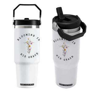 Blooming in His Grace Flip Straw Tumbler Boho Wildflower Christian Faith TS14 One Size: 30 oz White Print Your Wear