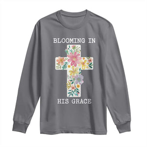 Blooming in His Grace Boho Christian Wildflower Long Sleeve Shirt Floral Cross Religious TS14 Charcoal Print Your Wear