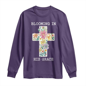 Blooming in His Grace Boho Christian Wildflower Long Sleeve Shirt Floral Cross Religious TS14 Purple Print Your Wear