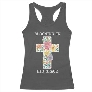 Blooming in His Grace Boho Christian Wildflower Racerback Tank Top Floral Cross Religious TS14 Dark Heather Print Your Wear