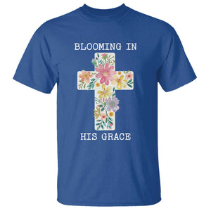 Blooming in His Grace Boho Christian Wildflower T Shirt Floral Cross Religious TS14 Royal Blue Print Your Wear