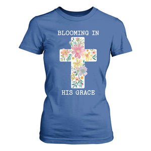 Blooming in His Grace Boho Christian Wildflower T Shirt For Women Floral Cross Religious TS14 Royal Blue Print Your Wear