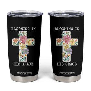 Blooming in His Grace Boho Christian Wildflower Tumbler Cup Floral Cross Religious TS14 Black Print Your Wear