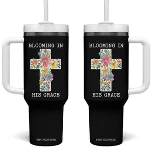 Blooming in His Grace Boho Christian Wildflower Tumbler With Handle Floral Cross Religious TS14 One Size: 40 oz Black Print Your Wear
