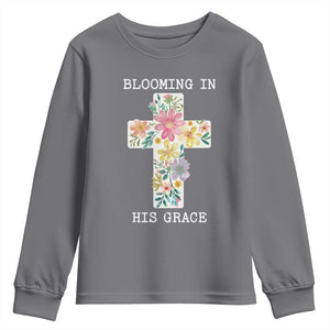 Blooming in His Grace Boho Christian Wildflower Youth Sweatshirt Floral Cross Religious TS14 Charcoal Print Your Wear